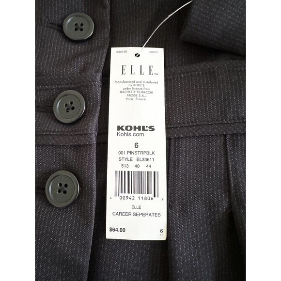 NWT Elle Blazer Womens Size 6 Black Pinstripe Peplum Tailored Three Button - Picture 6 of 9